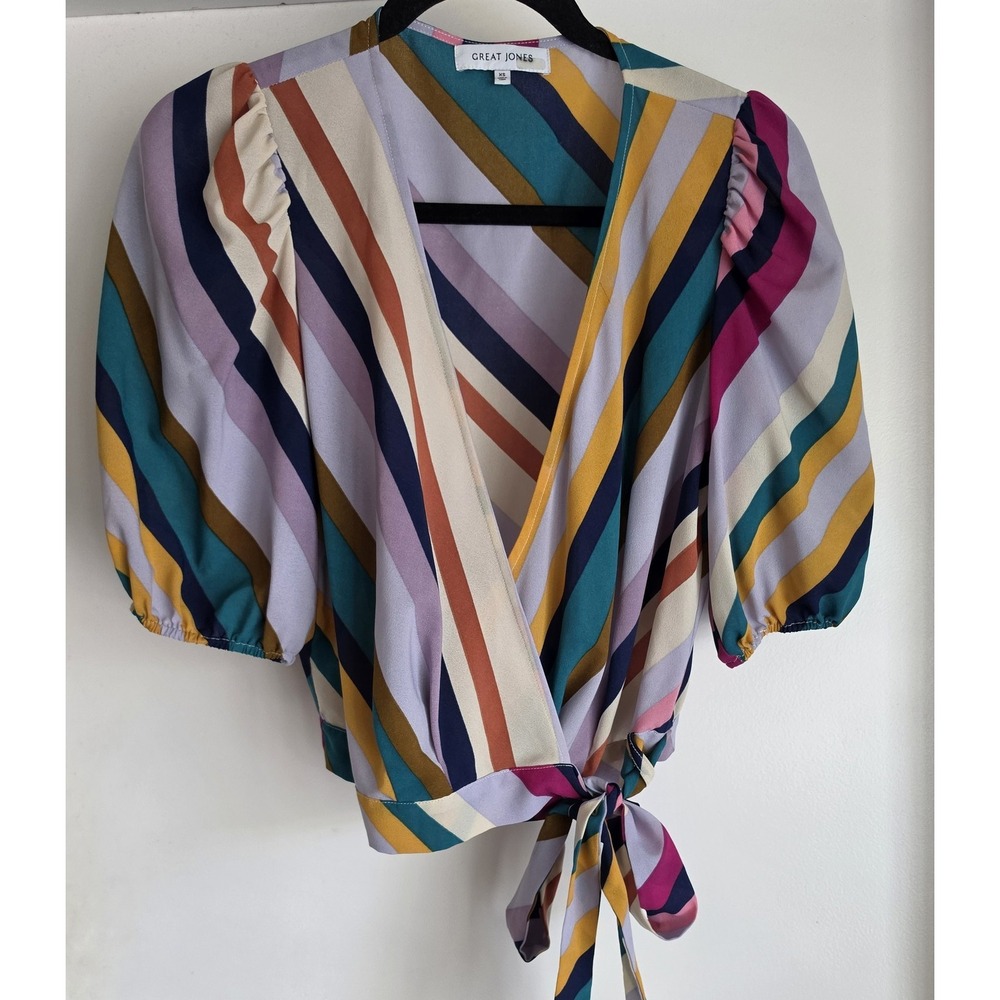 Great Jones Women's XS Striped Blouse Multicolor 3/4 Sleeve Top Shirt Tunic